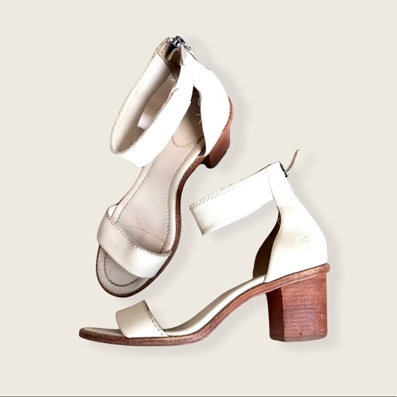 Frye White Brielle Zip Wood Block Genuine Leather Casual Ankle Sandals/Heels - Picture 14 of 16